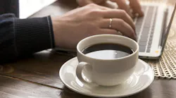 man working laptop coffee