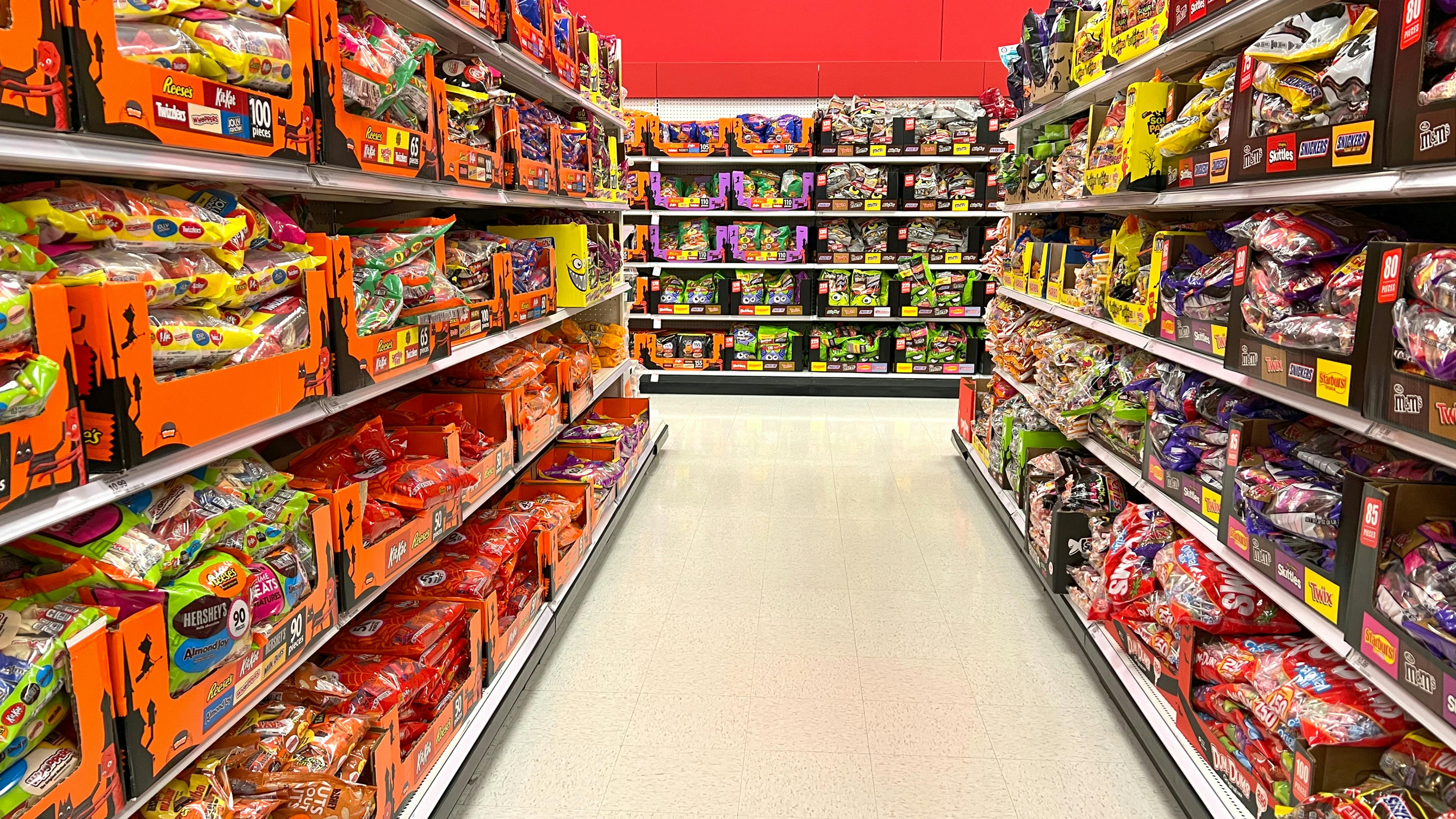 Halloween candy in the aisles, waiting for shoppers