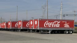 Coca-Cola delivery trailers sit outside a distribution center near Indianapolis in October 2024. Coca-Cola delivery trailers sit outside a distribution center near Indianapolis in October 2024.