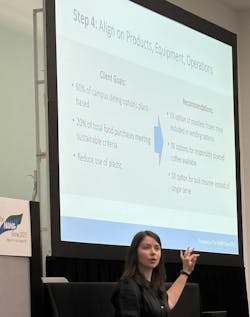Cassandra Hoover, who spoke at the NAMA Show on Wednesday, said convenience services operators have an opportunity to differentiate themselves through sustainability. Cassandra Hoover, who spoke at the NAMA Show on Wednesday, said convenience services operators have an opportunity to differentiate themselves through sustainability.