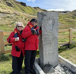 Bob and Peg Tullio visit Sir Ernest Shackleton’s grave in South Georgia. Shackleton visited South Georgia several times during his Antarctic expeditions. Bob and Peg Tullio visit Sir Ernest Shackleton’s grave in South Georgia. Shackleton visited South Georgia several times during his Antarctic expeditions.