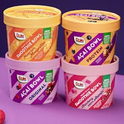 Dole’s Smoothie and Açaí bowls are dairy-free and topped with real fruit and crunchy granola. Dole’s Smoothie and Açaí bowls are dairy-free and topped with real fruit and crunchy granola.
