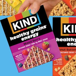Kind Healthy Grain Energy Bars are made from 100% whole grains, are a good source of fiber, and come in flavors like Strawberry Banana and Mixed Berry. Kind Healthy Grain Energy Bars are made from 100% whole grains, are a good source of fiber, and come in flavors like Strawberry Banana and Mixed Berry.