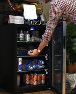 The mini-fridge used as Claudius' first automated store. The mini-fridge used as Claudius' first automated store.