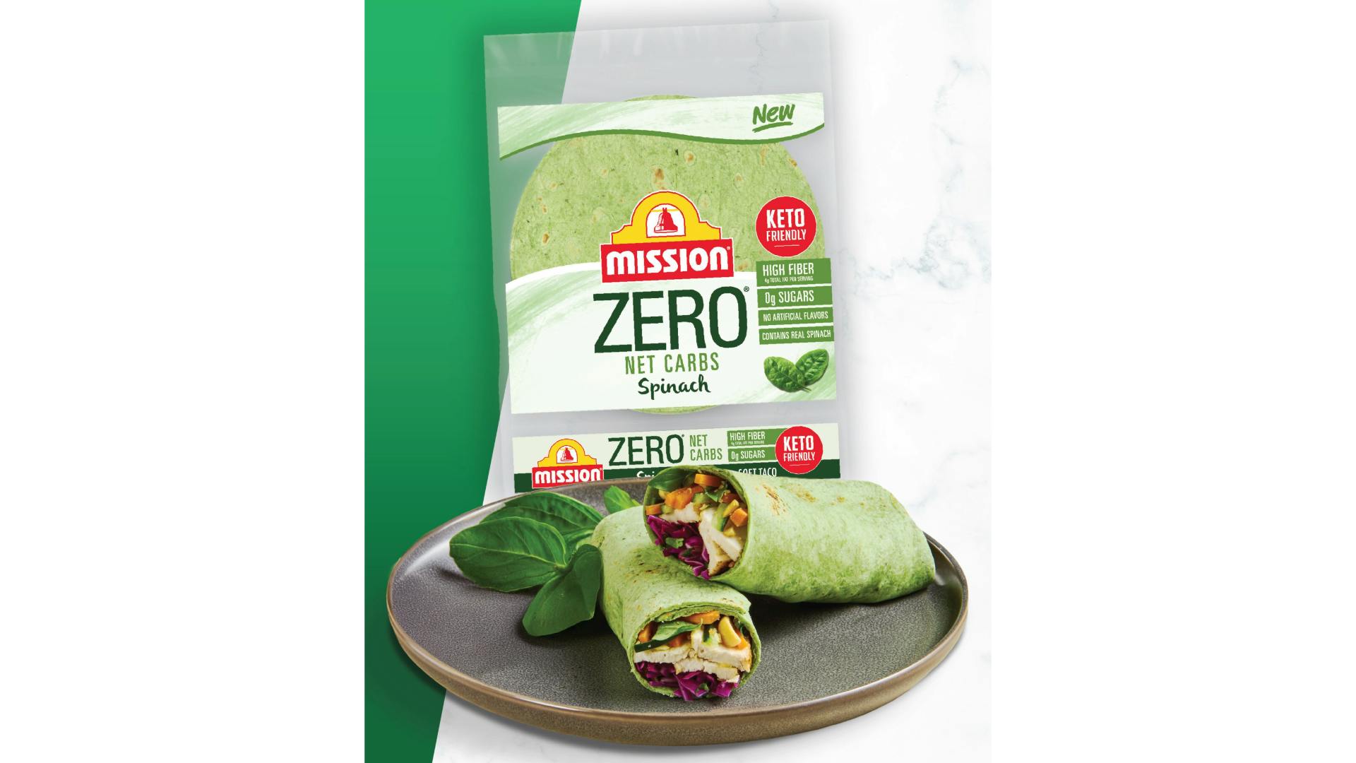 Zero Net Carbs Spinach Soft Taco Tortillas