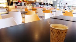 Cafeteria Table With Cup Of Hot Coffee Cafeteria Table With Cup Of Hot Coffee
