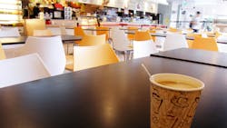Cafeteria Table With Cup Of Hot Coffee Cafeteria Table With Cup Of Hot Coffee