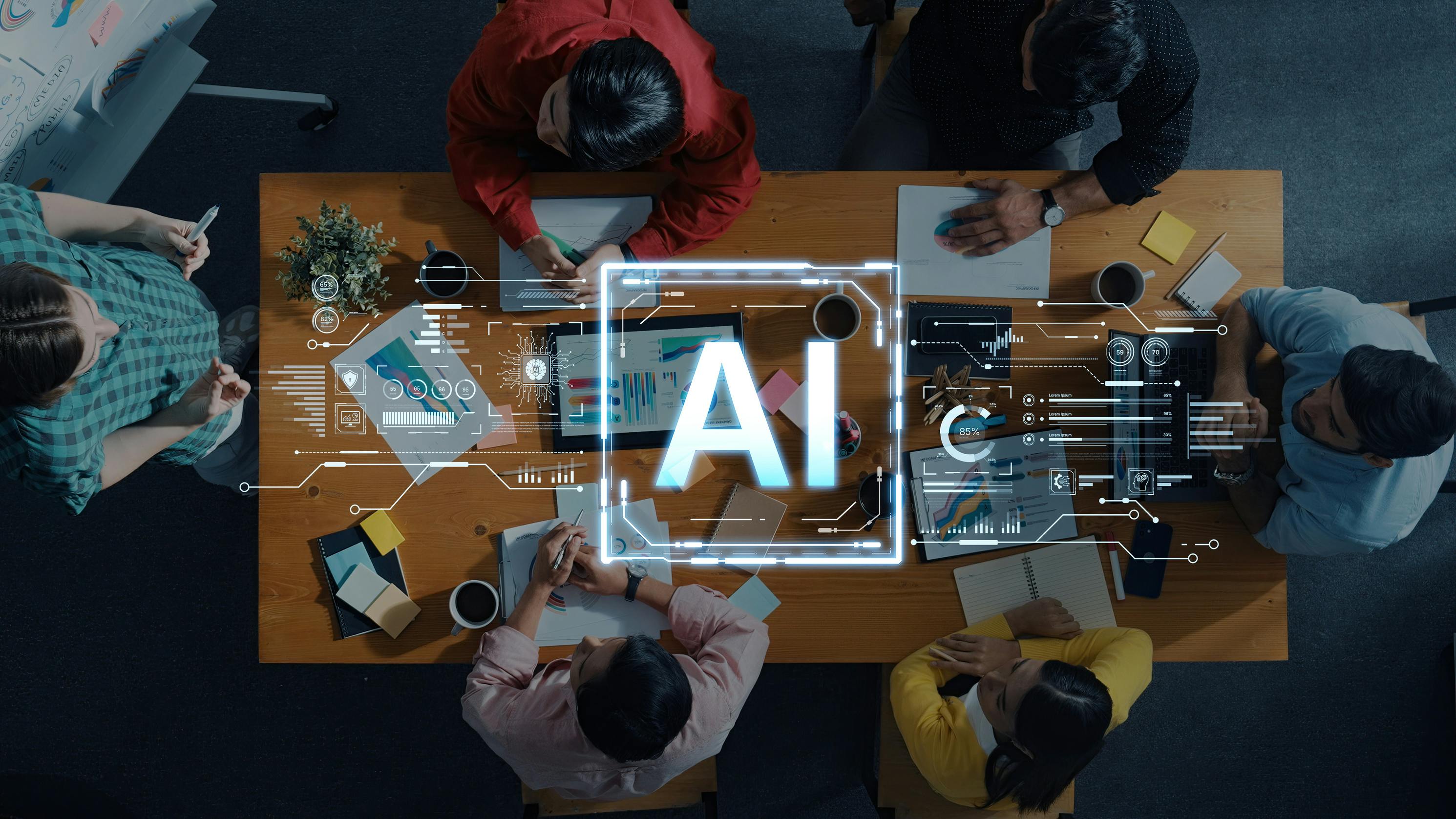 Futuristic AI dashboard for business intelligence and advanced data analysis.