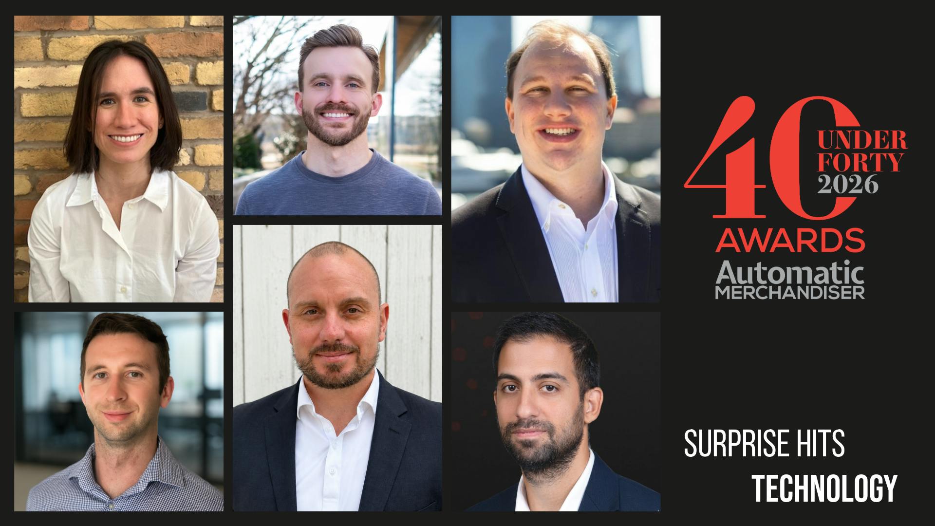 Left to right, top to bottom: Ana Martins, Crane Convenience; Evan Jarecki, Gimme; Patrick McGinty, VendVue; Michael Wood, 365 Retail Markets; Adam Cook, Cantaloupe Inc.; Eliran Vaknin, Shekel NA
