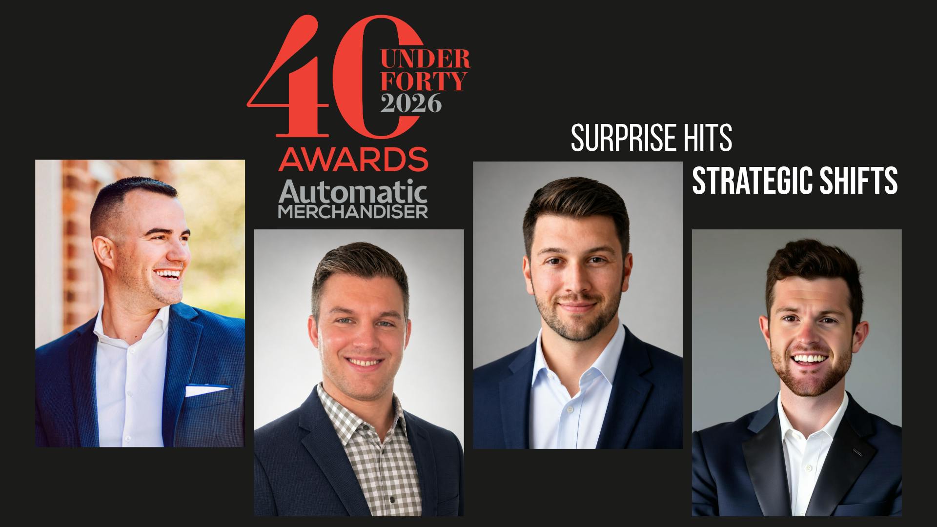 Left to right: Kevin Alves; Chad Jones, Pyramid Technologies Inc.; Dylan Sogor, Five Star Breaktime Solutions; Murphy McCullough, Cantaloupe Inc.