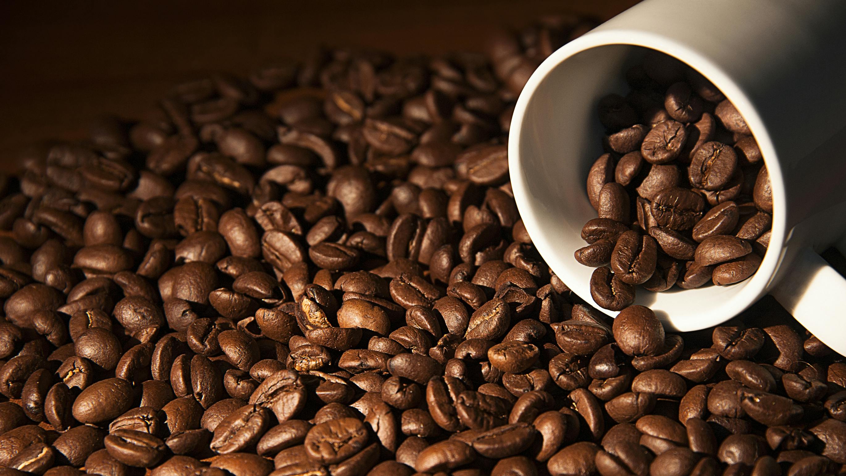 coffee cup, roasted coffee beans