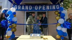 Capt. Patrick O’Neill, Jennifer Sullivans, the NSA Souda Bay NEX general manager, and Channing Williams, the NEX Europe District Operations Manager, officially open the NEX Micro Market onboard NSA Souda Bay.