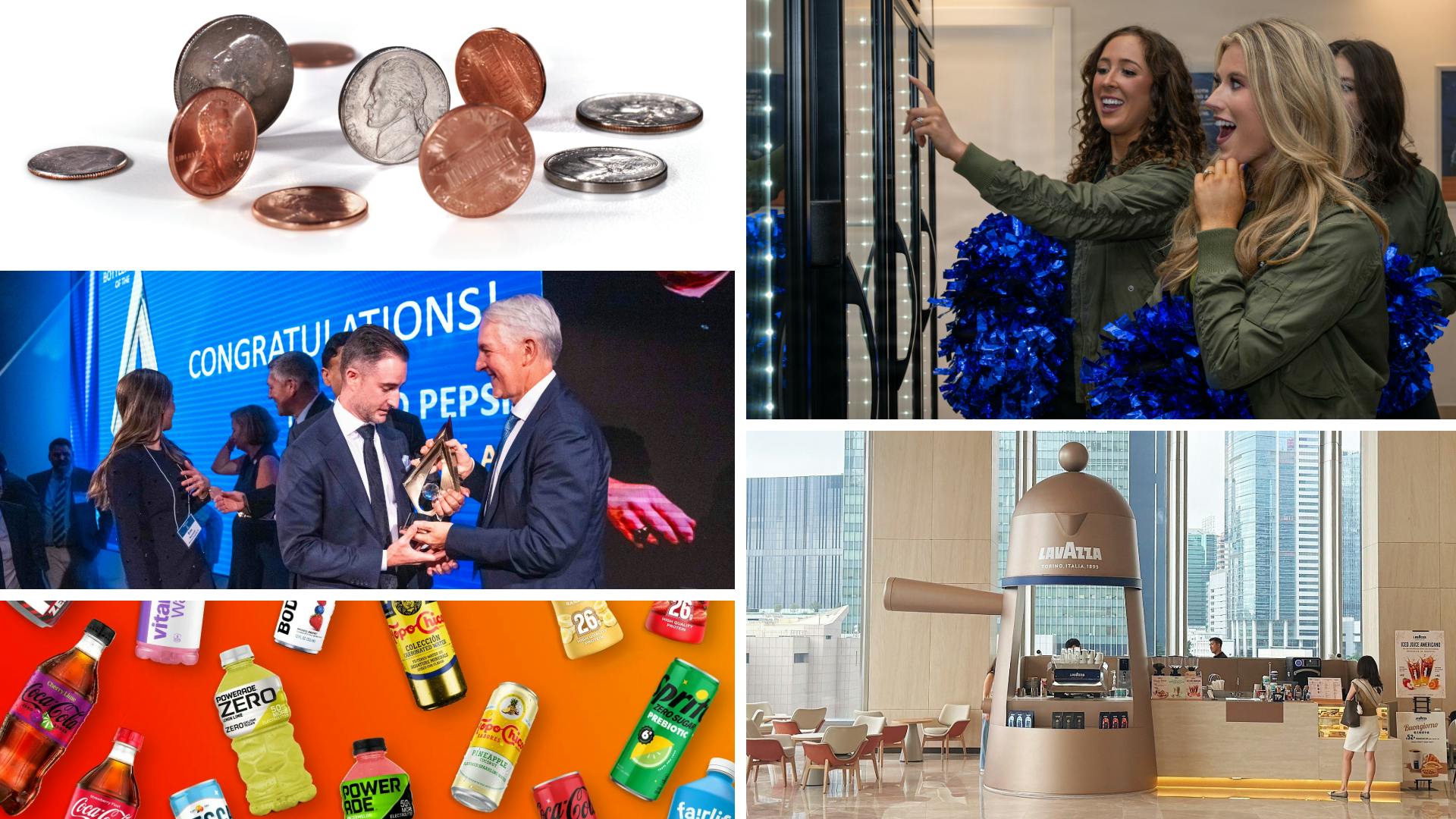 a collage of images related to the top 1o stories, from brands like clockwise from top left: ID 968938 @ James Group Studios, Inc. | Dreamstime.com /US Dept of War / Lavazza / The Coca-Cola Company / Nackard Pepsi